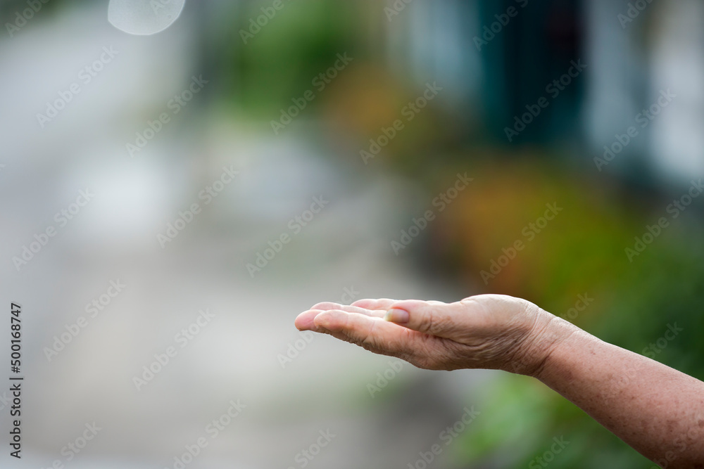 Technology, hand holding with environment Icons over the Network connection on green background Technology, hand holding with environment Icons over the Network connection on green background
