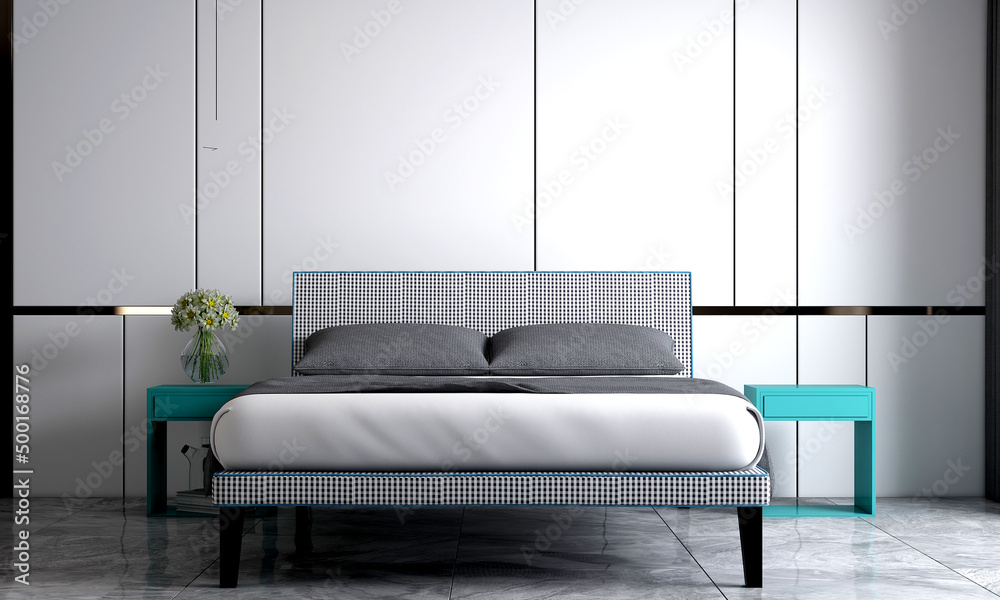 Modern bedroom and empty white wall decor pattern background interior ...