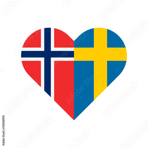 heart shape icon with norway and sweden flag. vector illustration isolated on white background