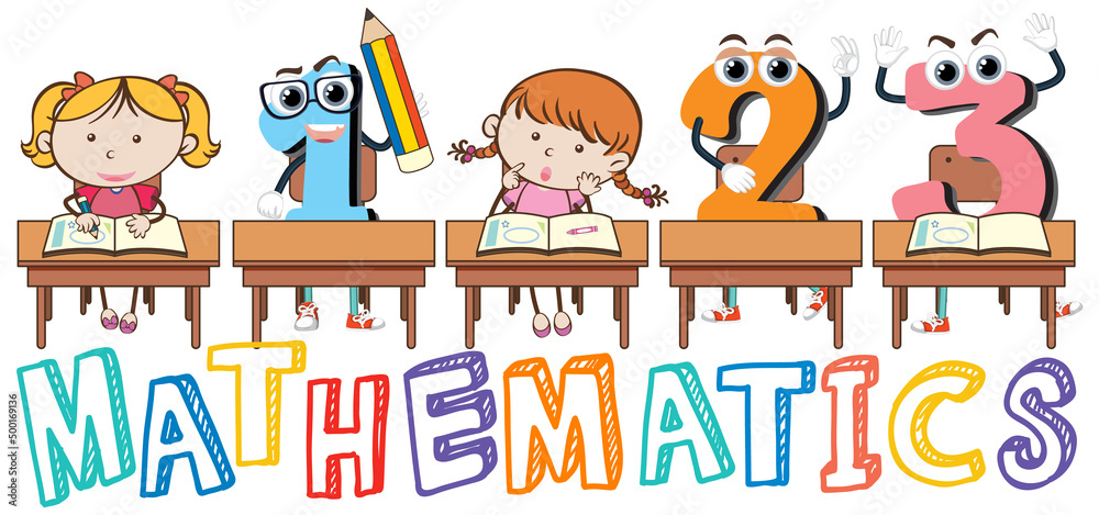 Mathematics word logo in cartoon style