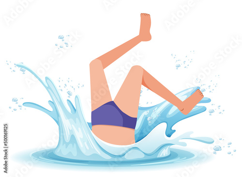 A water splash with a kid drowning on white background