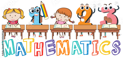 Mathematics word logo in cartoon style