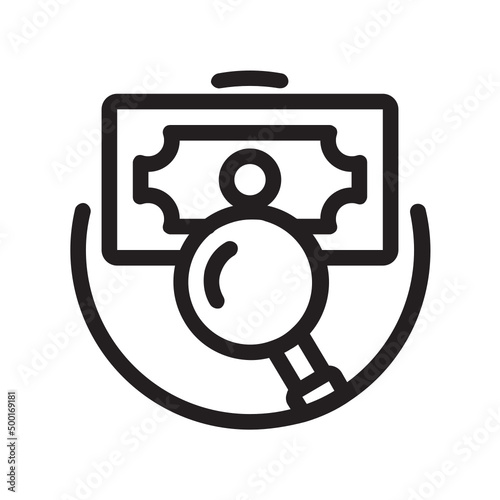 Money Search , Search outline icon.