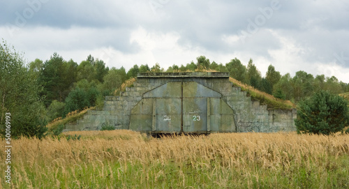 Konstfotografi Abandoned cold war Soviet era concealed military aircraft hangar, Mimoň, Czech R
