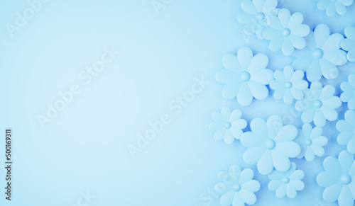 立体的な花がある横長の背景画像（水色）