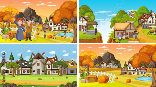 Set of different scene medieval