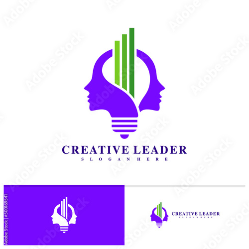 People stats with bulb logo design vector template, Creative People logo design concepts