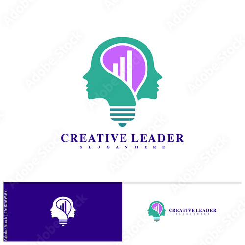 People stats with bulb logo design vector template, Creative People logo design concepts