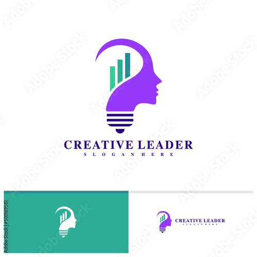 People stats with bulb logo design vector template, Creative People logo design concepts