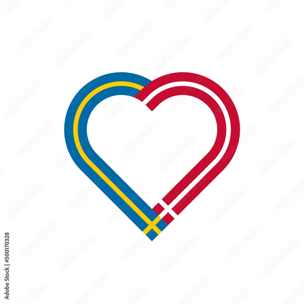 friendship concept. heart ribbon icon of swedish and danish flags. vector illustration isolated on white background