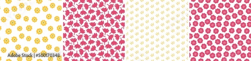 Set of vector seamless patterns. Floral and abstract shapes