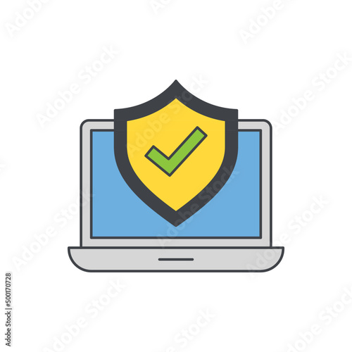 Free Download Laptop with shield and check sign, computer antivirus icon in color icon, isolated on white background  - GFXLoad