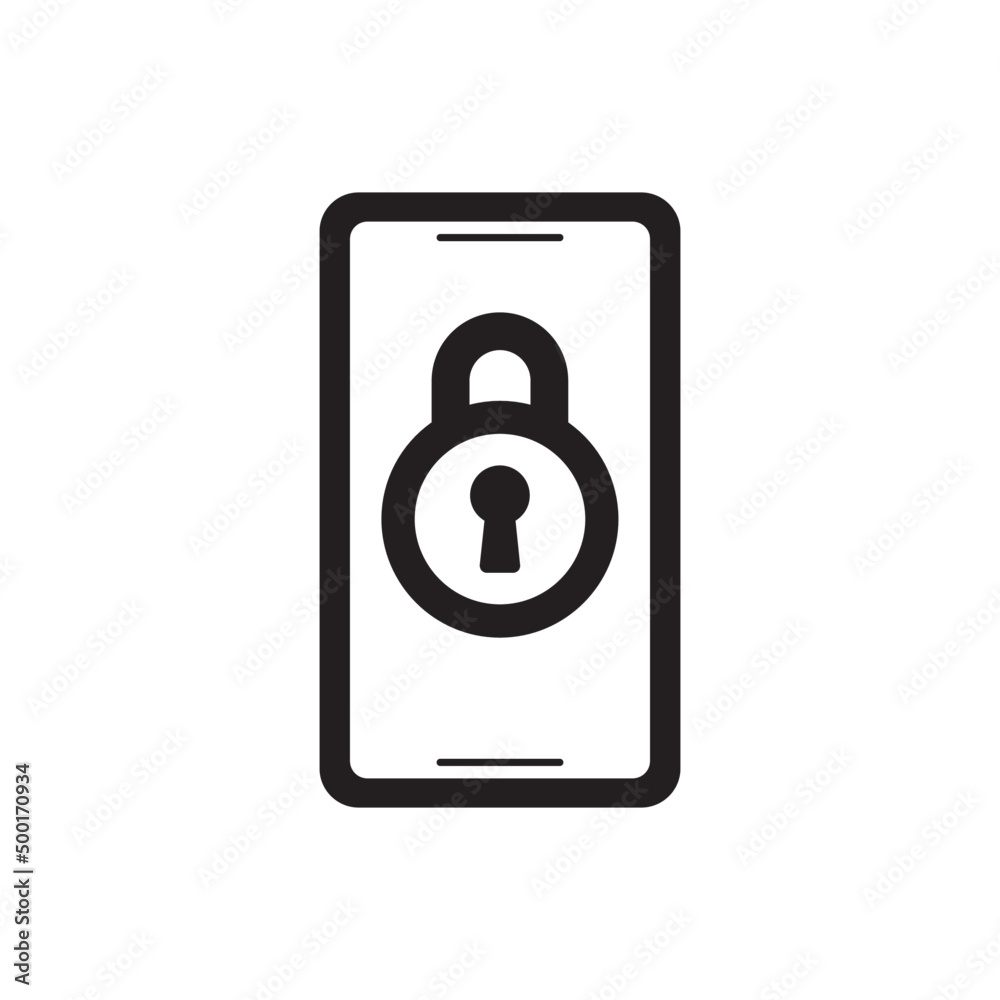 Mobile with lock sign icon, locked phone icon in black flat glyph, filled style isolated on white background Mobile with lock sign icon, locked phone icon in black flat glyph, filled style isolated on white background