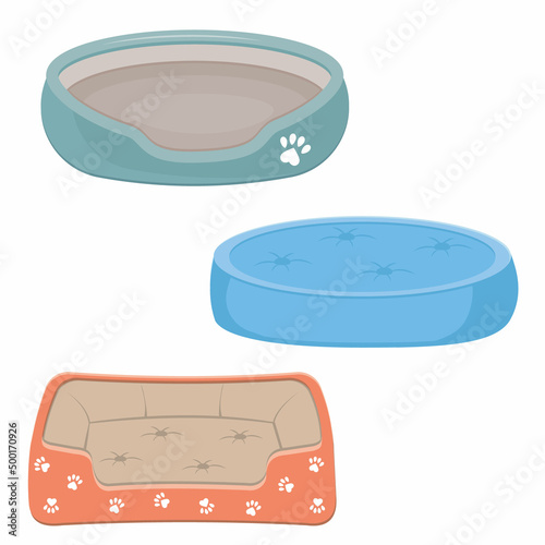 set of bed for dogs and cats, color isolated vector illustration