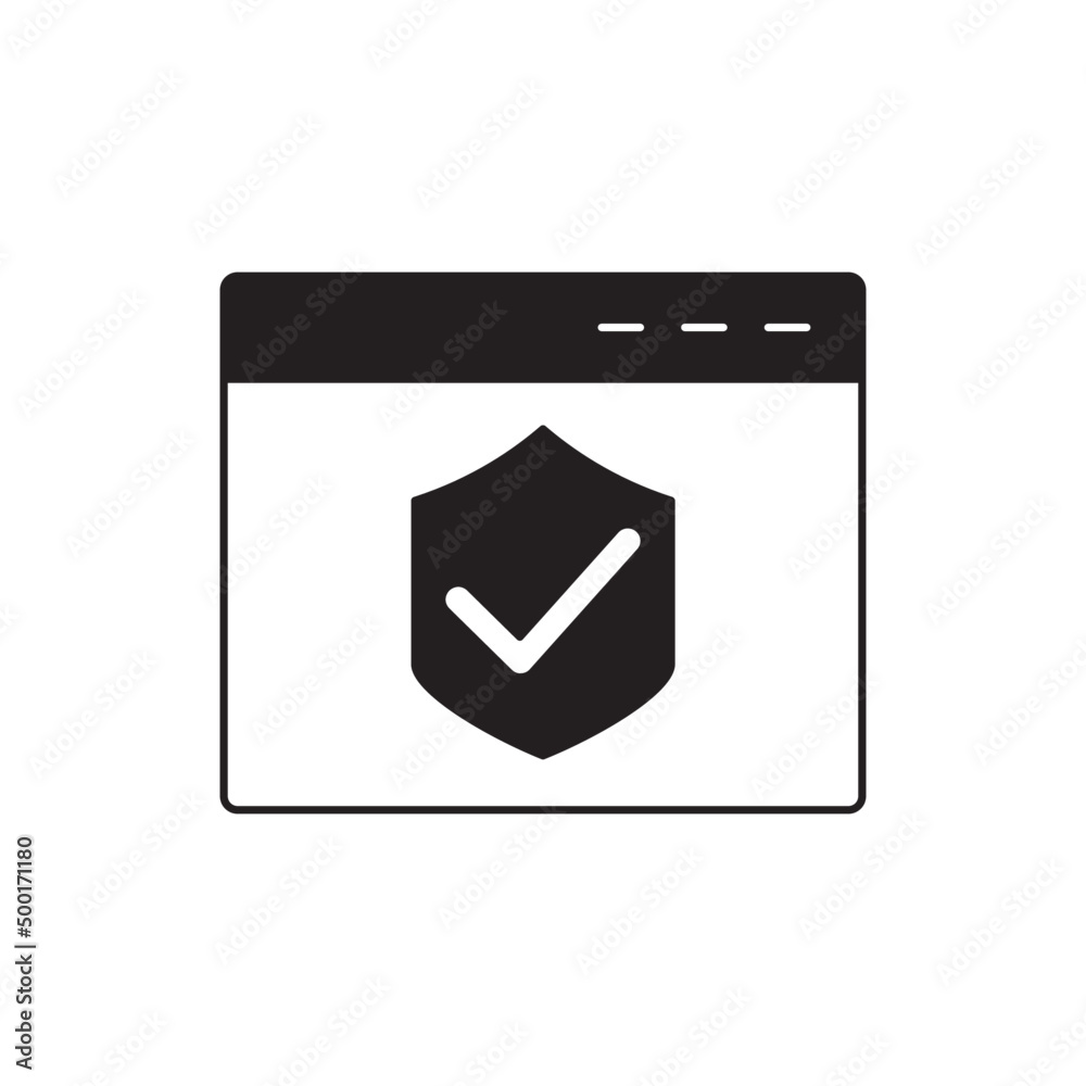 Browser protection security icon in black flat glyph, filled style isolated on white background Browser protection security icon in black flat glyph, filled style isolated on white background