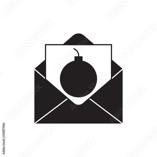 Mail bomb icon in black flat glyph, filled style isolated on white background