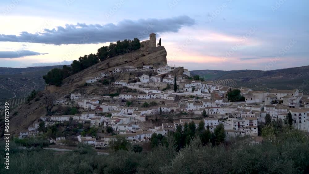Slow pan across beautiful rural Spanish village at dusk Slow pan across beautiful rural Spanish village at dusk