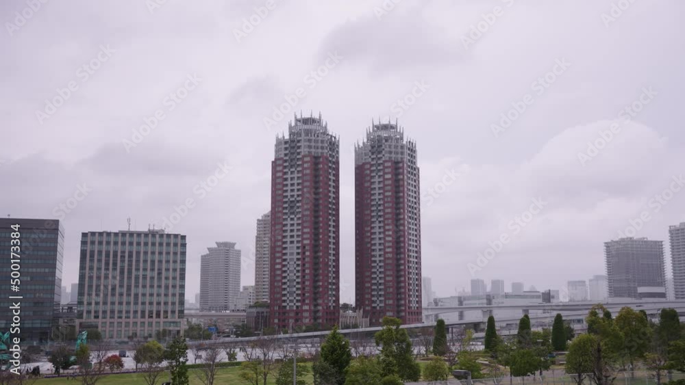 Odaiba Island and Towers in Tokyo on Cloudy day in Japan Odaiba Island and Towers in Tokyo on Cloudy day in Japan