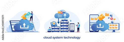 cloud storage, file download, database protection concept, data center, file management, flat illustration vector template