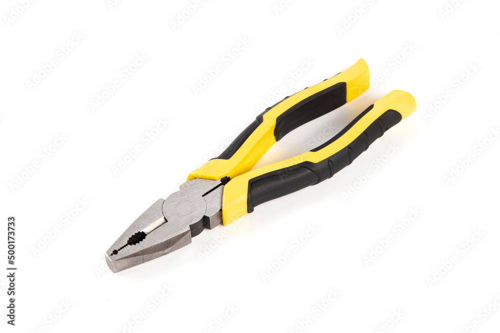 Pliers yellow and black color isolated on white background. Pliers yellow and black color isolated on white background.