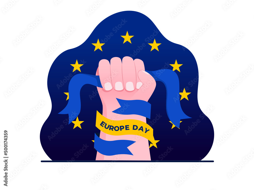 Europe Day Celebration at 9 May Design With Europe Flag.
Happy Europe Day. Can be used for greeting card, postcard, banner, poster, web, print, social media, etc.