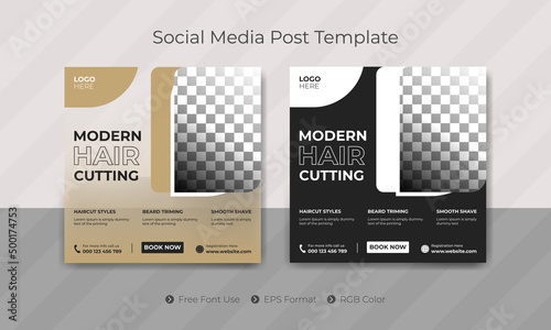 barbershop square social media post template with Instagram haircut design for barber ads