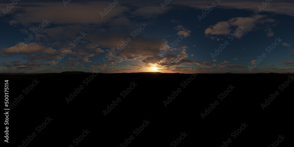 Sunset 360 panorama hdri landscape 3d rendering