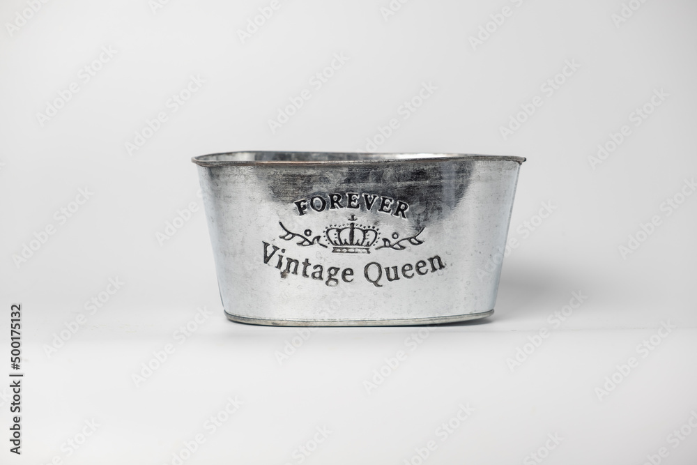 Front view of empty metal bucket isolated on white Front view of empty metal bucket isolated on white