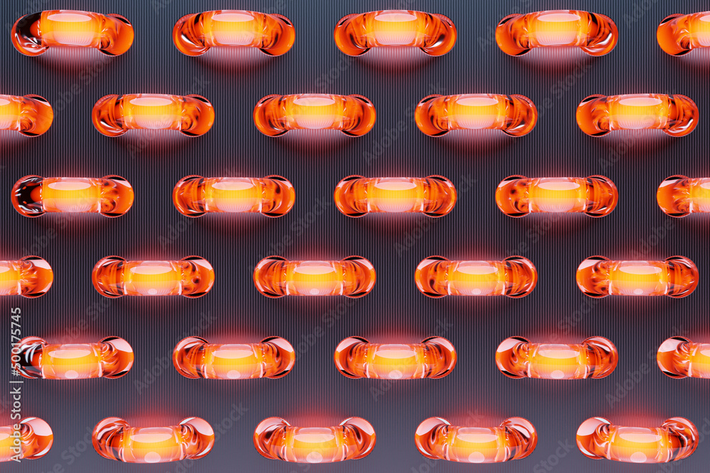 3D illustration of a geometric volumetric abstract background with figures similar to door handles. Modern graphic texture. Geometric pattern.