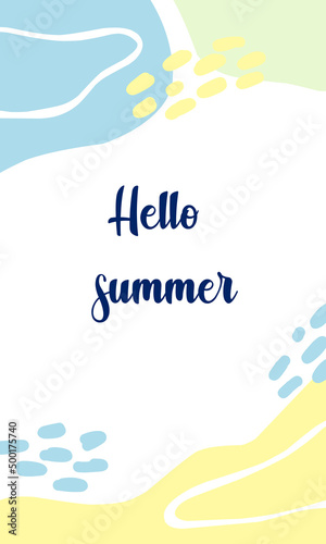 Summer bright color background. Minimalistic style with colored spots. Editable vector template for postcards, banners, invitations, social media posts, posters, mobile applications, web advertising