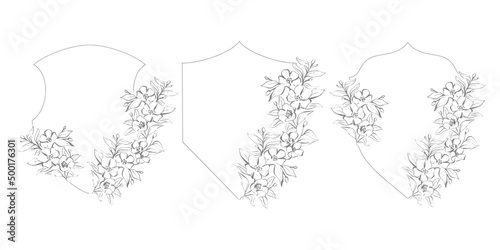 Floral handrawn wreaths and crests for wedding monogram, initials and delicate logo designs