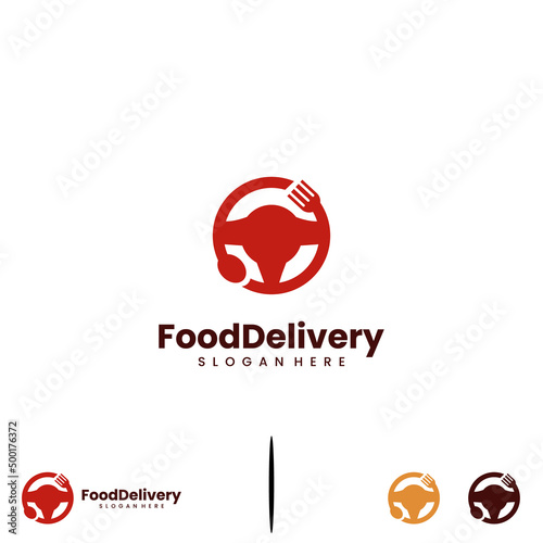 food delivery logo design modern illustration, steering wheel with fork and spoon logo concept