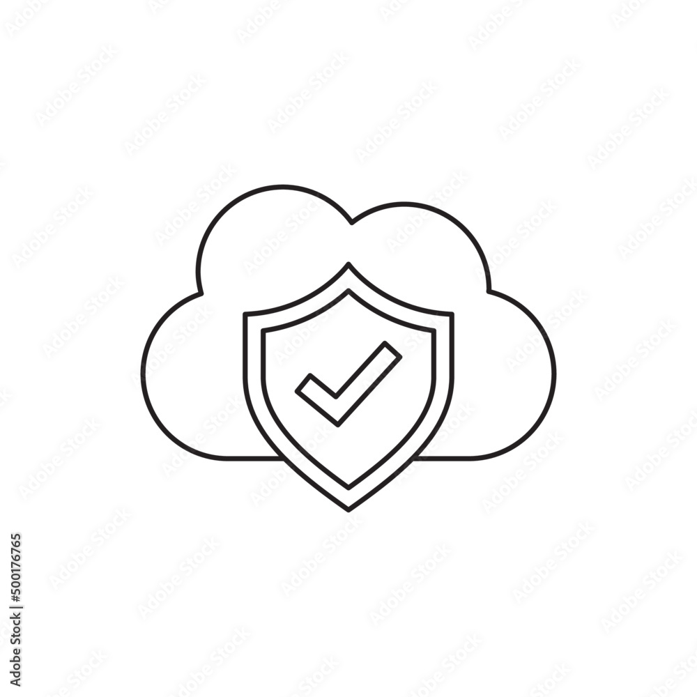 Cloud protection, cloud with shield icon in line style icon, style isolated on white background Cloud protection, cloud with shield icon in line style icon, style isolated on white background