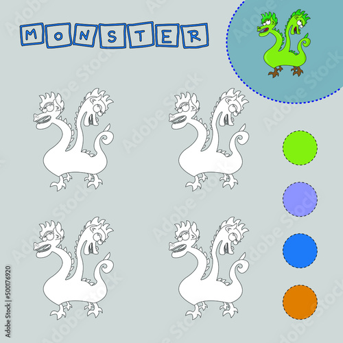 Fototapeta Naklejka Na Ścianę i Meble -  Coloring book of a colorful monsters.  Educational creative games for preschool children
