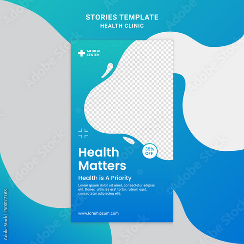 Health clinic Social media story frame set background template with green and blue simple elegant modern style. Design backgrounds for social media. Vector illustration
