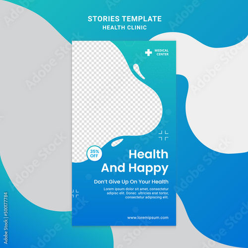 Health clinic Social media story frame set background template with green and blue simple elegant modern style. Design backgrounds for social media. Vector illustration