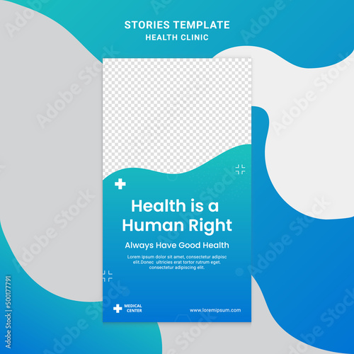 Health clinic Social media story frame set background template with green and blue simple elegant modern style. Design backgrounds for social media. Vector illustration