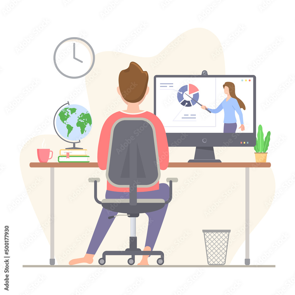 E-learning, Online education with computer, Vector flat modern illustration