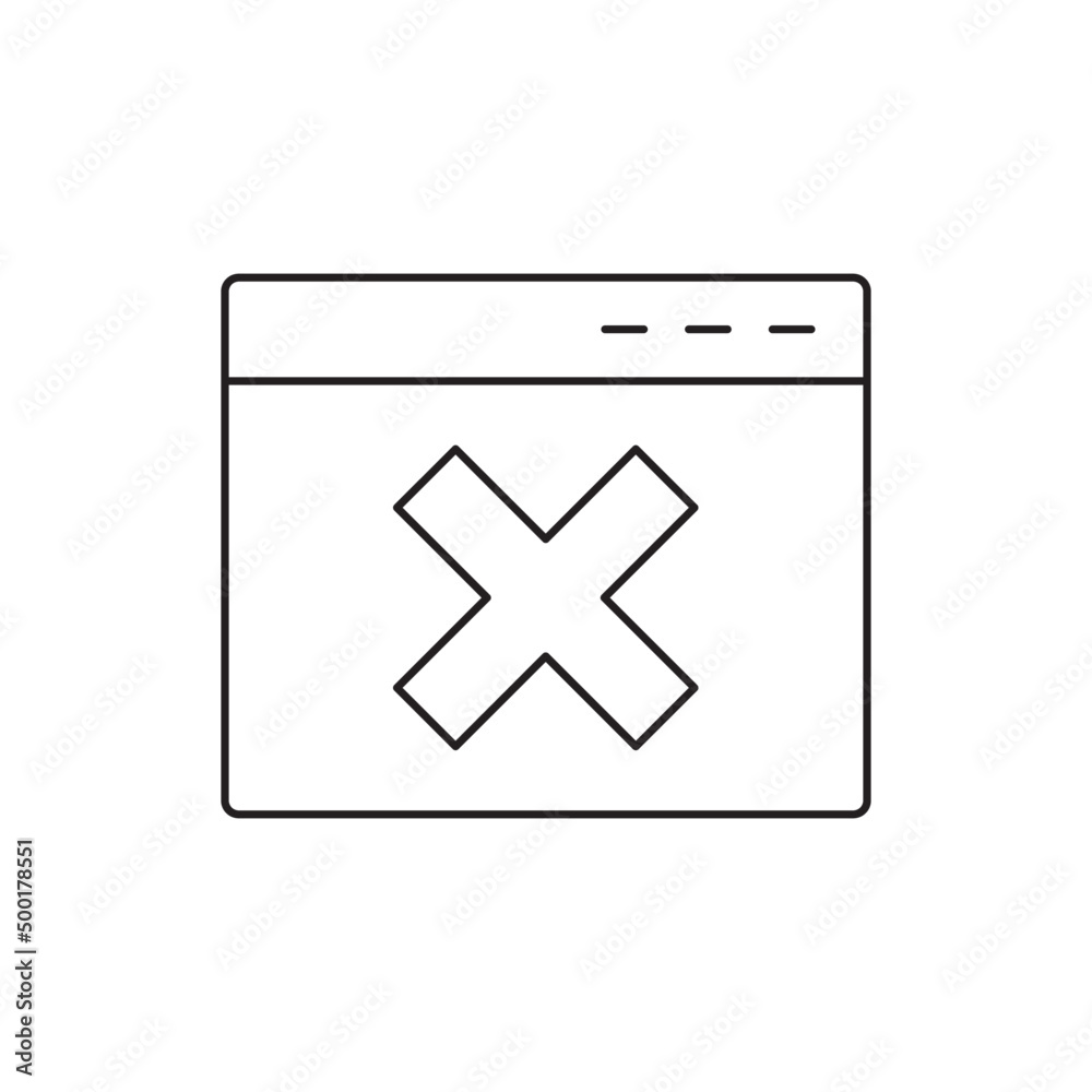 Browser with error sign icon in line style icon, style isolated on white background Browser with error sign icon in line style icon, style isolated on white background