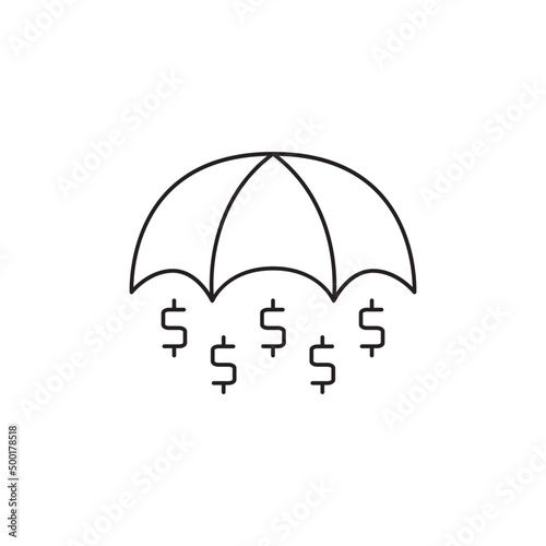 Secure investment insurance icon, Umbrella with dollar icon in line style icon, style isolated on white background