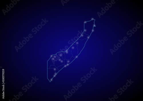 Somalia concept vector map with glowing cities, map of Somalia suitable for technology,innovation or internet concepts.