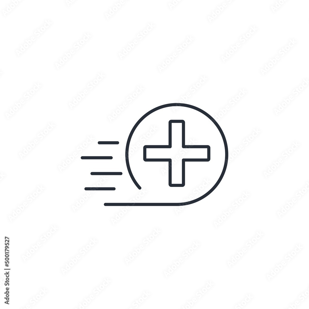 Plus sign and speed. Add quickly. Vector linear icon isolated on white background Plus sign and speed. Add quickly. Vector linear icon isolated on white background