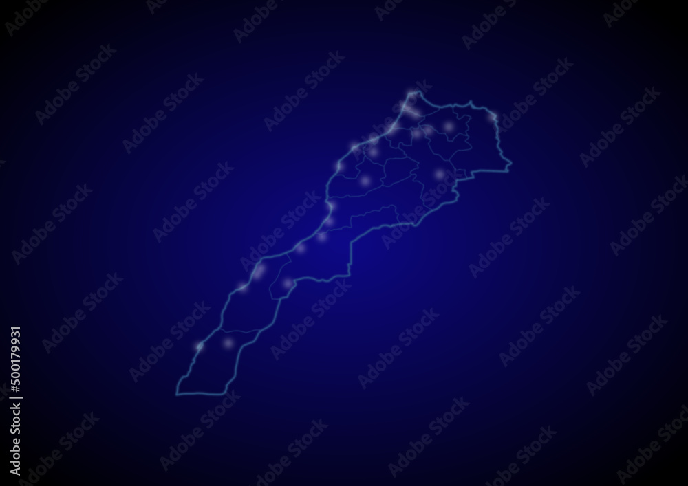 Morocco concept vector map with glowing cities, map of Morocco suitable for technology,innovation or internet concepts.