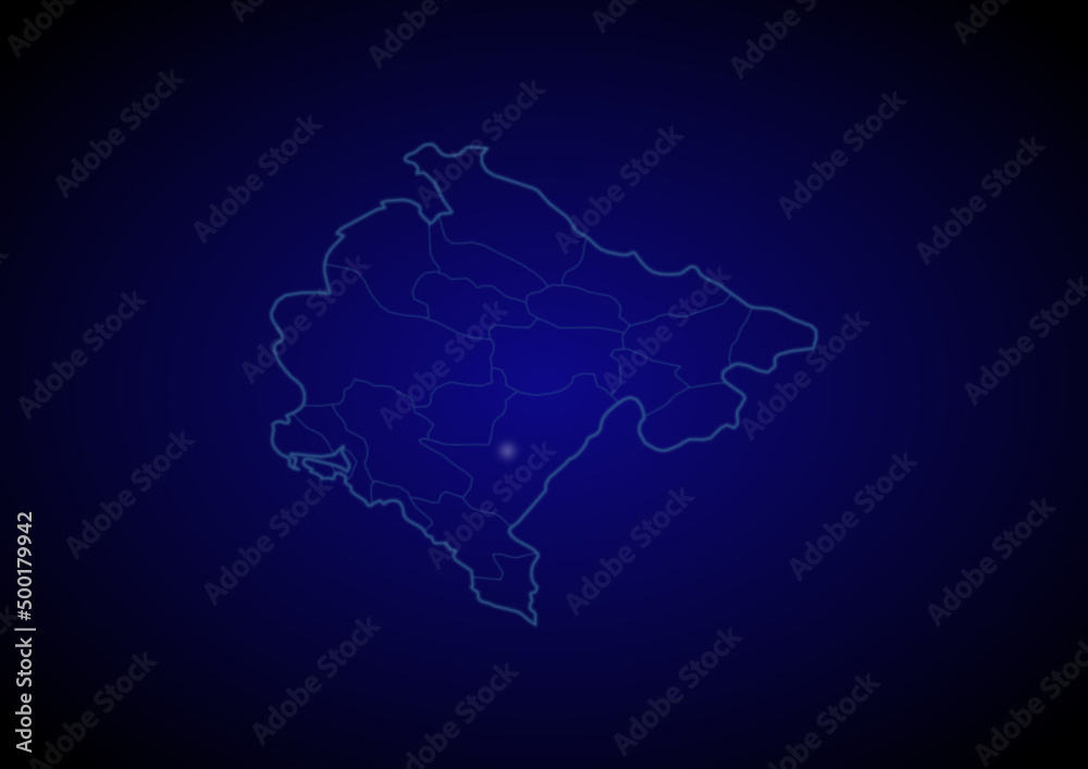 Montenegro concept vector map with glowing cities, map of Montenegro suitable for technology,innovation or internet concepts.