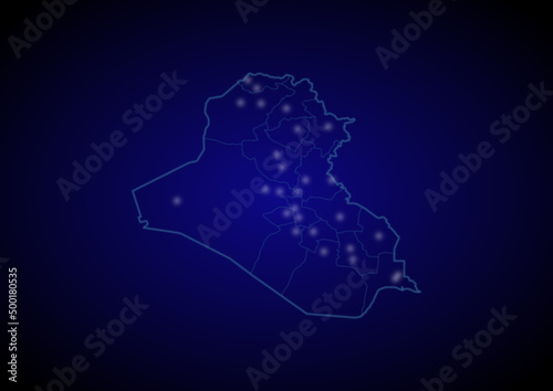Iraq concept vector map with glowing cities  map of Iraq suitable for technology innovation or internet concepts.