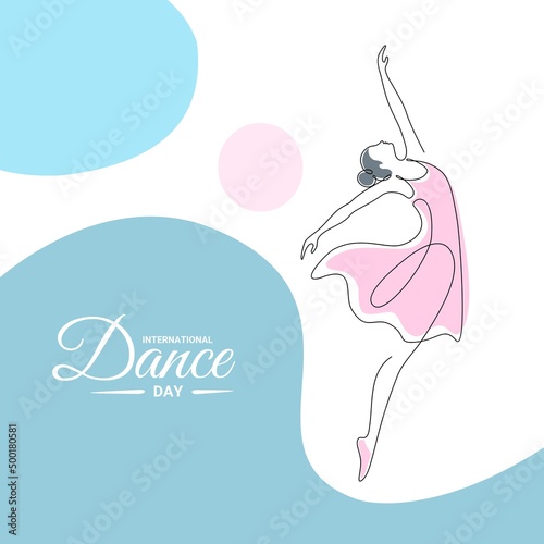 Continuous single line art, ballet dancer performing, as a banner, poster or template for international dance day. vector illustration.
