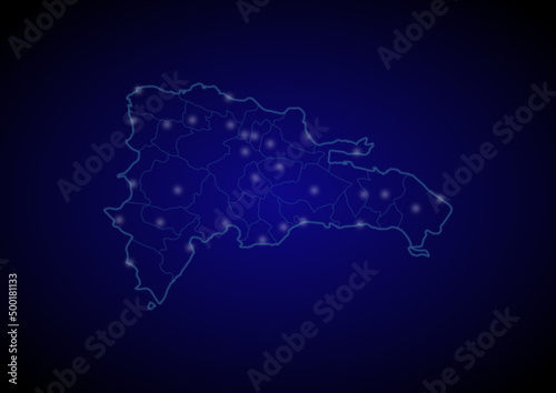 Dominican Republic concept vector map with glowing cities, map of Dominican Republic suitable for technology,innovation or internet concepts.