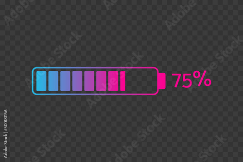 75 percent chart. Vector percentage infographics on transparent background. Isolated gradient icon. Sign for download, battery charge, growth, progress, power, energy level, business, design
