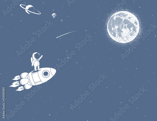 An astronaut on a rocket in space. Image for printing photo wallpapers. composition cosmonaut in outer space.