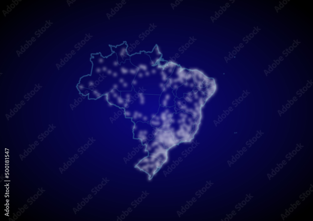 Brazil concept vector map with glowing cities, map of Brazil suitable for technology,innovation or internet concepts.